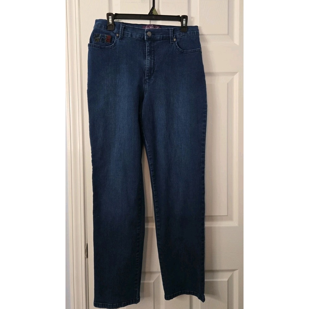 Gloria Vanderbilt Bling Straight Leg Womens 12 Blue Denim Jeans Embellished